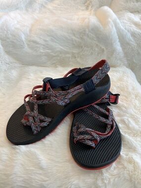 Chaco Strappy Outdoor Sandals in Black and Coral